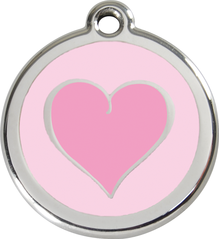 Red Stainless Steel Pet ID Tag - Pink Heart | Krazy For Pets