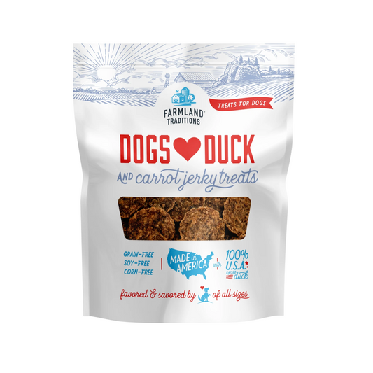 Farmland Traditions Dogs Heart Duck & Carrot Jerky Treats at Krazy For Pets