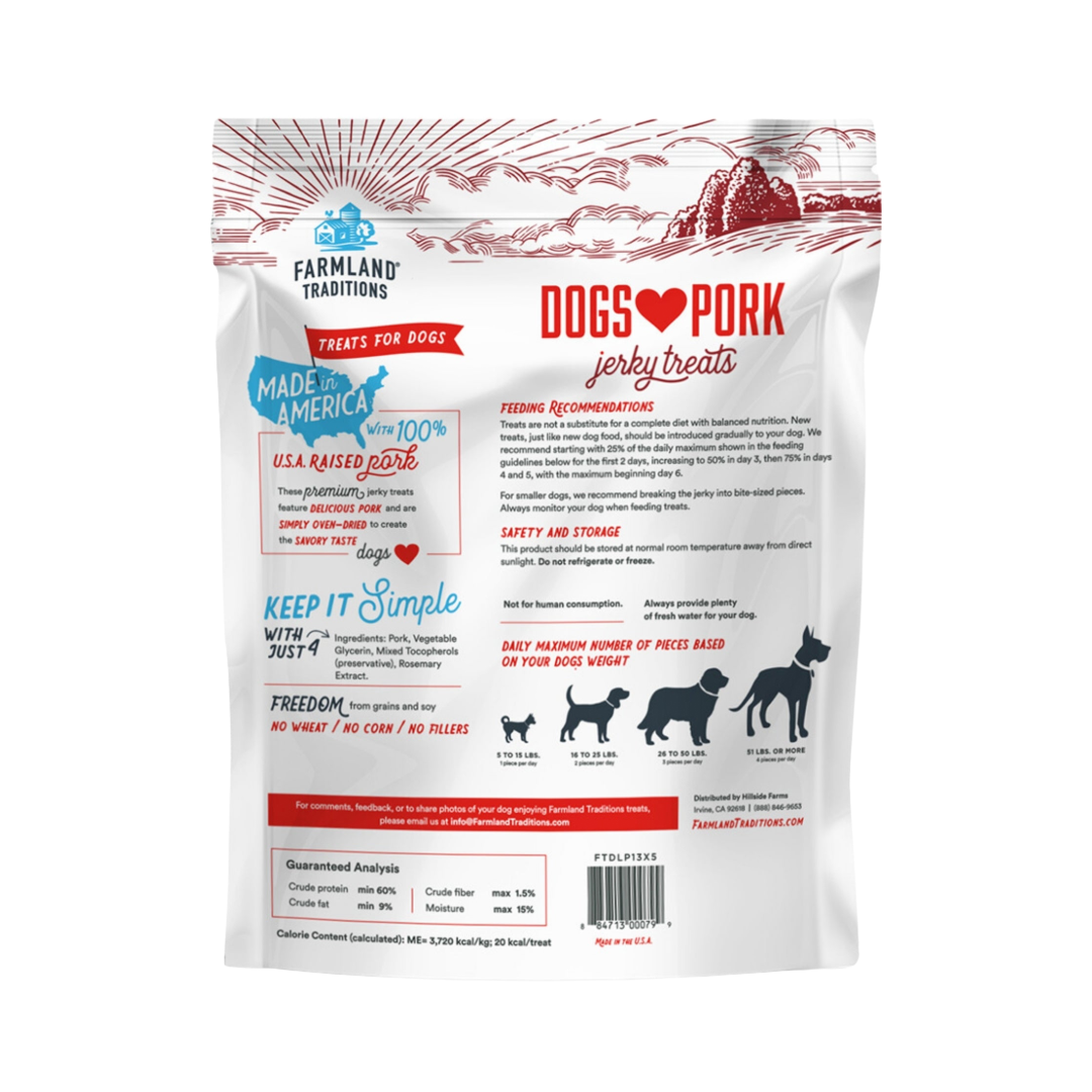 Image of back side of Farmland Traditions Dogs Heart Beef Jerky Treats package at Krazy For Pets