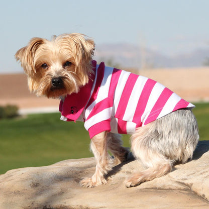 Doggy Design - Pink Yarrow & White Striped Polo Shirt | Krazy For Pets